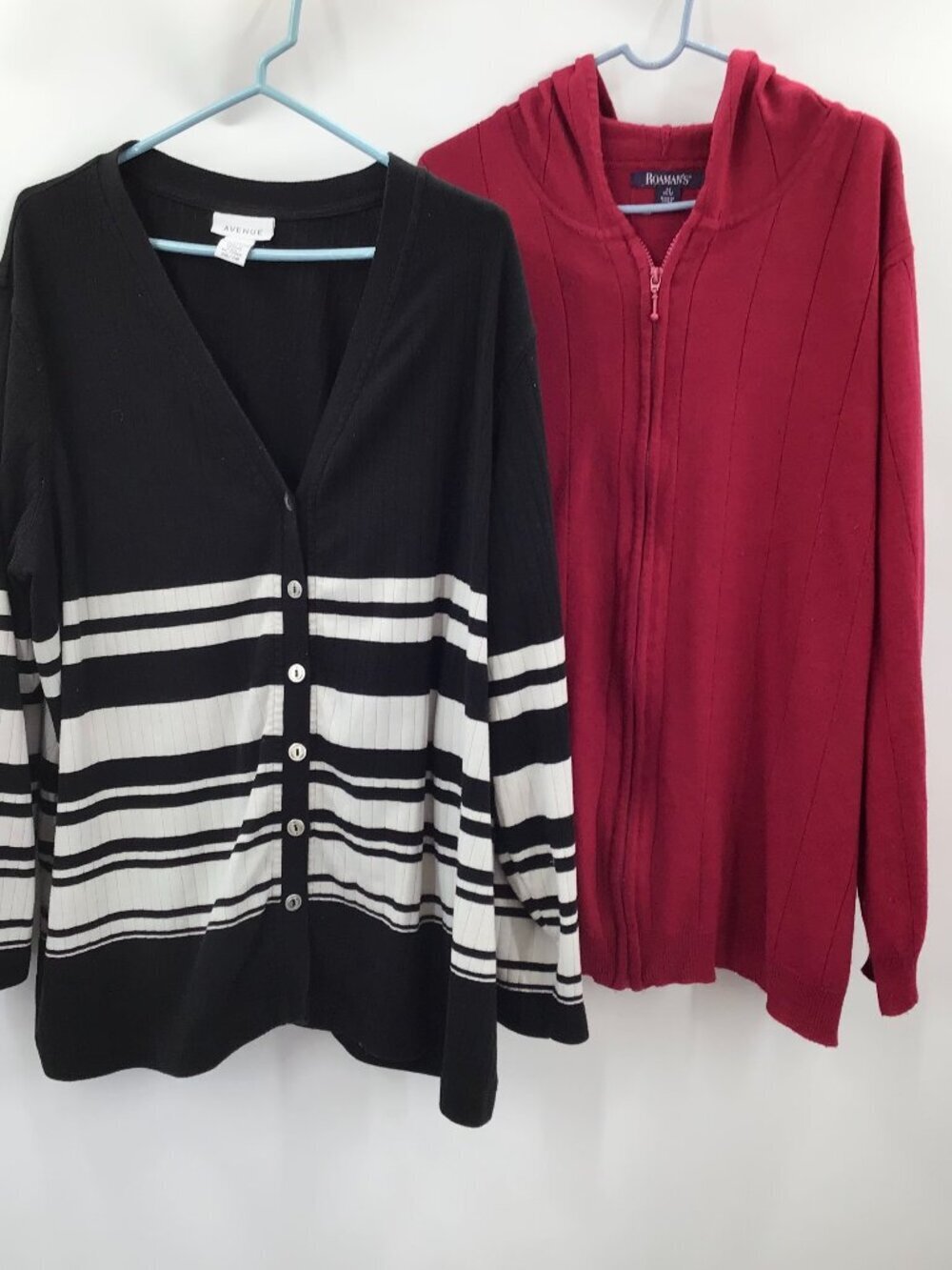 2 Women's 26/28 3X Lightweight Cardigans Knit Tops Red Black Striped Sweater